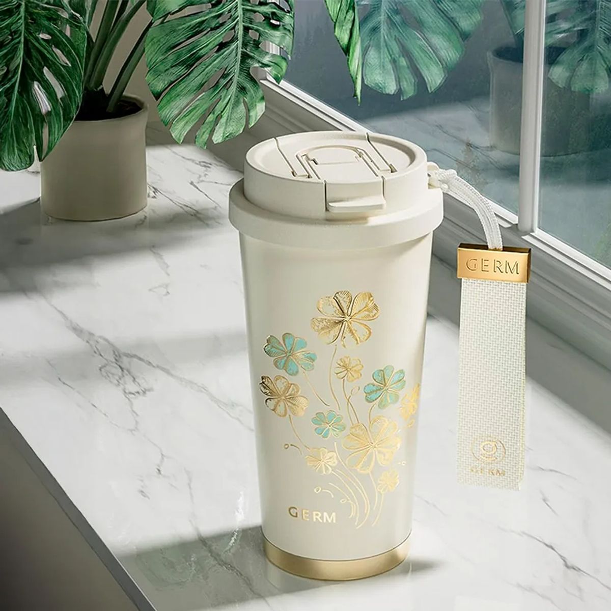 GENERICO - Germ Termo Botella de agua Mantiene Frío O Caliente, 500 ML Trébol Blanco