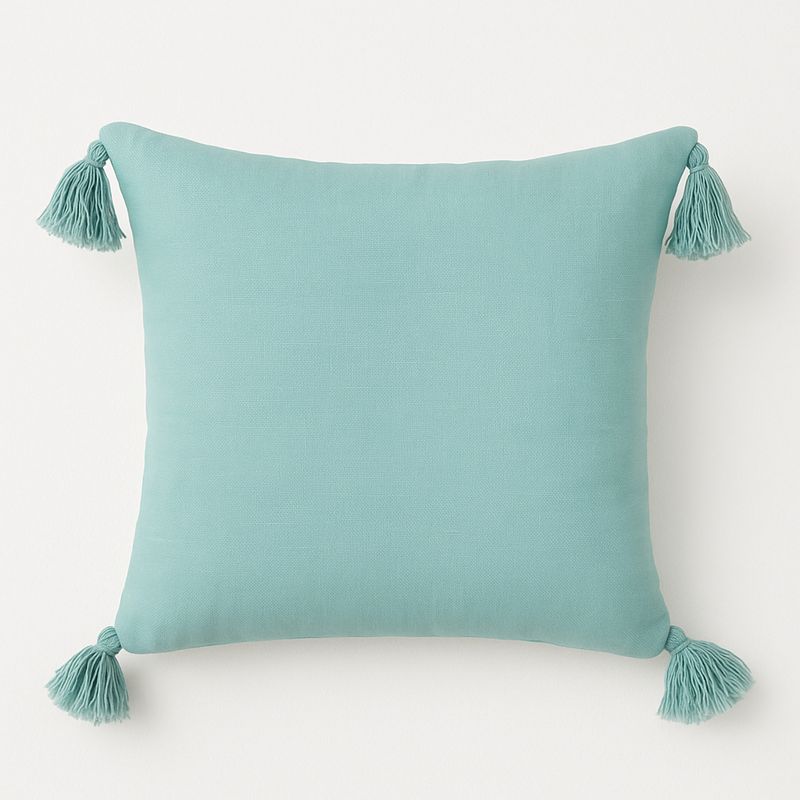 ALTERNATIVE - Funda De Cojín Diseño Moderno Turquesa Con Borlas 45x45 Cm 615.