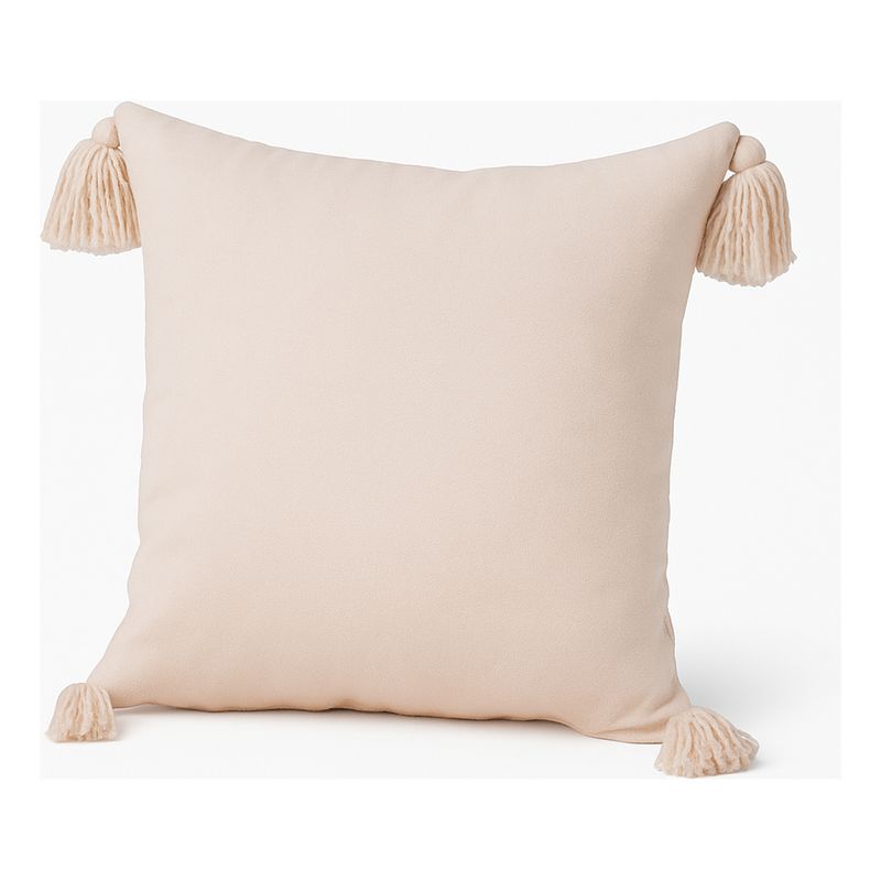 ALTERNATIVE - Funda De Cojín 45x45cm Diseño Delicado Beige Con Borlas 6615