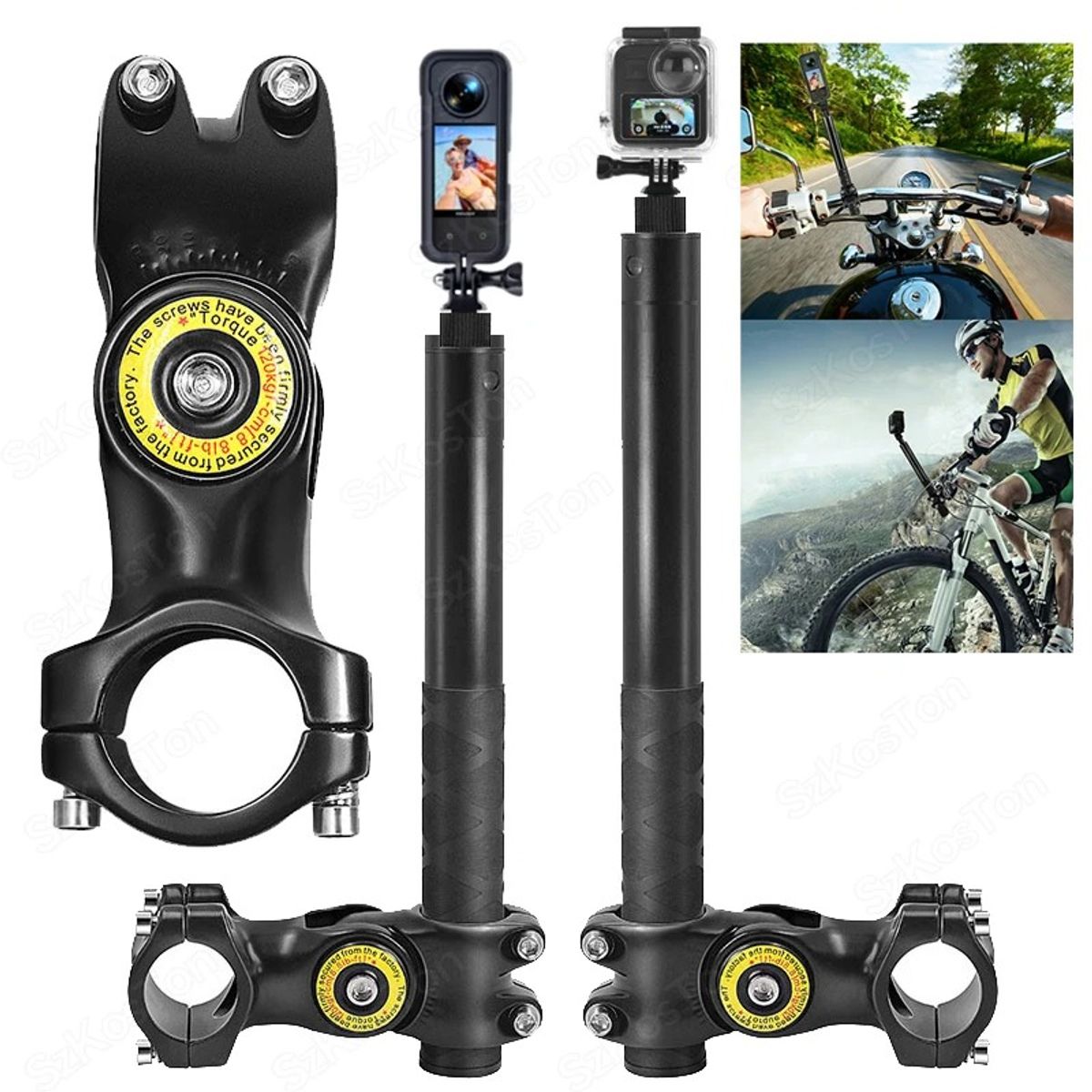 SHOOT - Kit Soporte Moto + Bastón para Cámaras Insta360 GoPro y más