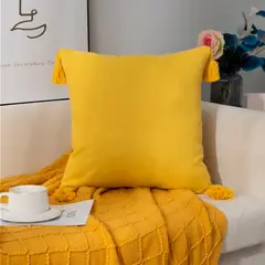 ALTERNATIVE - Funda De Cojín 45x45 Cm Amarillo Con Borlas Decorativas 615