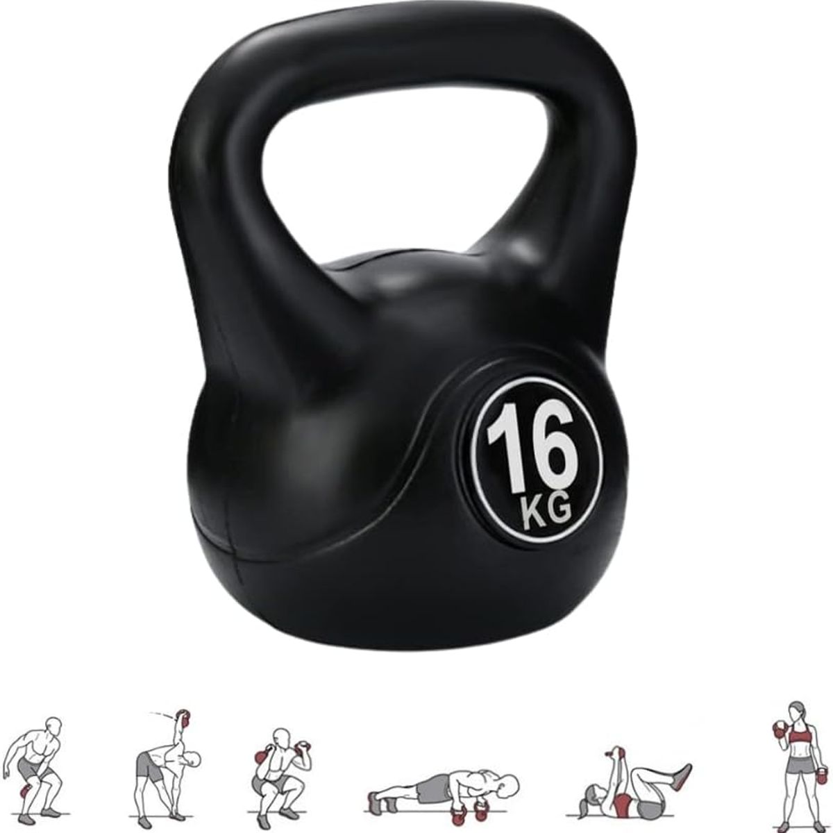 GENERICO - Pesa Rusa Kettlebell 16kg Entrenamiento  Crossfit  Fitness Color Negro