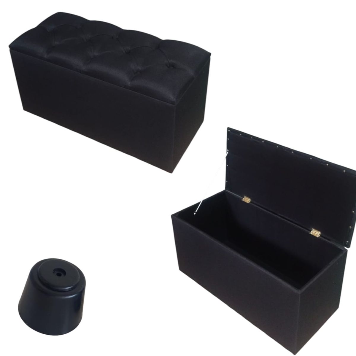 GENERICO - Banqueta baúl organizador lino negro capitone cama livingentre otros