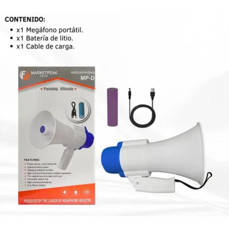 GENERICO - Megáfono Con Sirena Grabación Bluetooth Recargable 15w