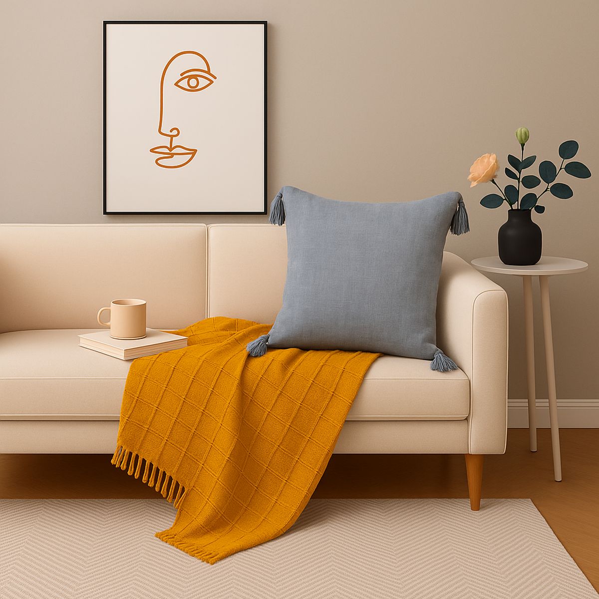 ALTERNATIVE - Funda De Cojín 45x45 Cm Diseño Moderno Gris Con Borlas 615