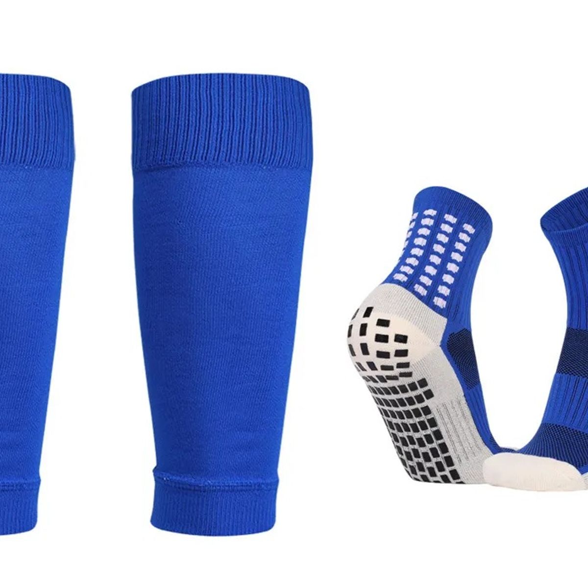 GENERICO - Medias Calcetas Futbol Antideslizante Set 2 + Pantorrillera - Azul Allinx