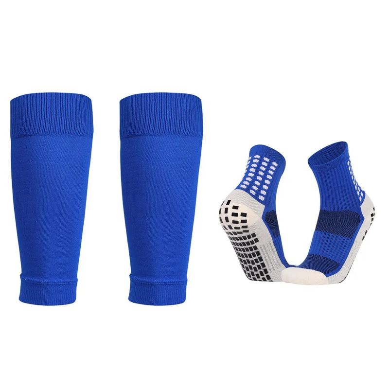 GENERICO - Medias Calcetas Futbol Antideslizante Set 2 + Pantorrillera - Azul Allinx
