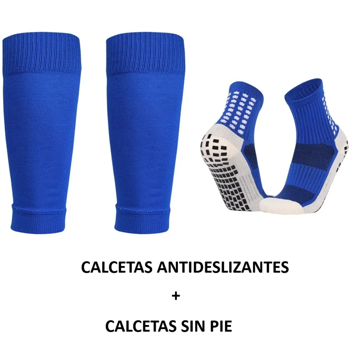 GENERICO - Medias Calcetas Futbol Antideslizante Set 2 + Pantorrillera - Azul Allinx