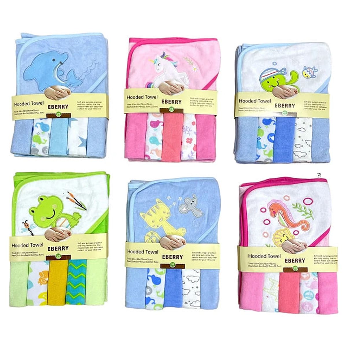 GENERICO - Set: 1 toalla de baño con 5 toallas tutos para bebes