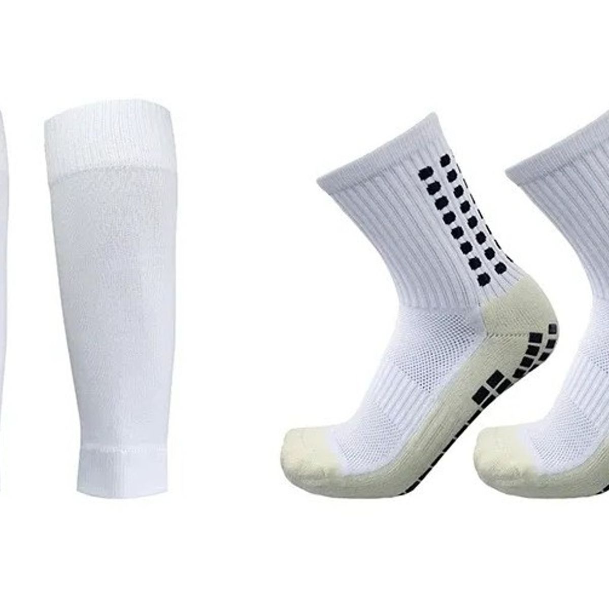 GENERICO - Medias Calcetas Futbol Antideslizante Set 2 + Pantorrillera - Blancas Allinx