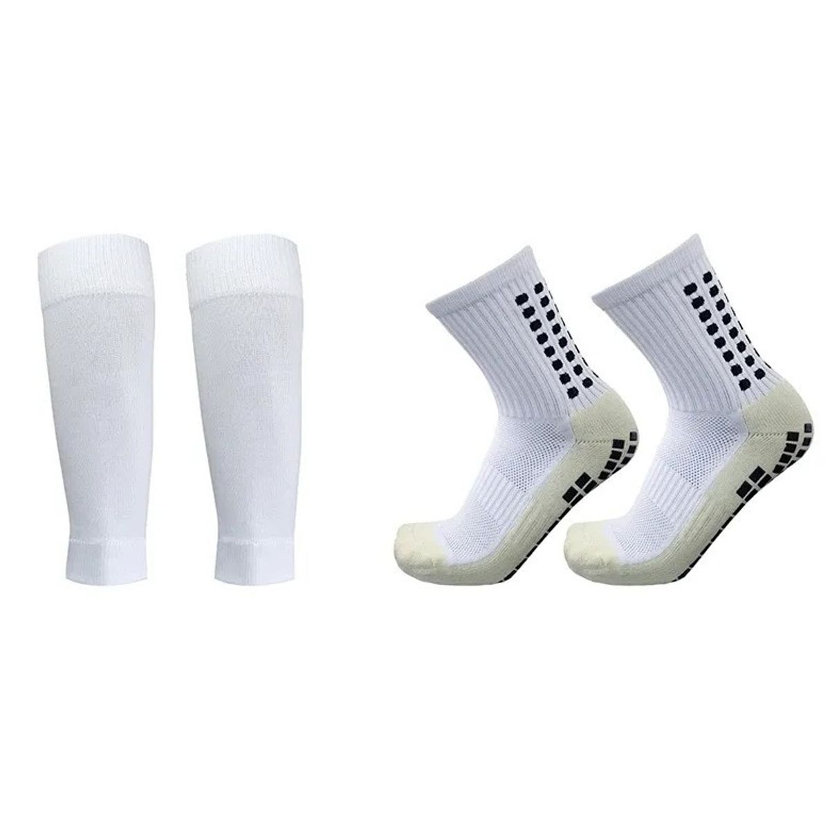 GENERICO - Medias Calcetas Futbol Antideslizante Set 2 + Pantorrillera - Blancas Allinx