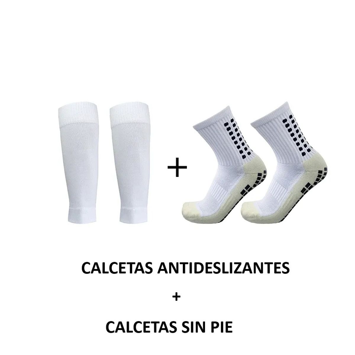 GENERICO - Medias Calcetas Futbol Antideslizante Set 2 + Pantorrillera - Blancas Allinx