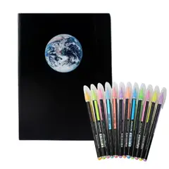 GENERICO - Cuaderno Hojas Negras + 12 Lápices Gel Colores Pasteles