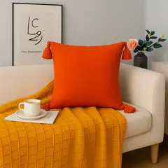 ALTERNATIVE - Funda Decorativa 45x45 cm - Naranja y Borlas Chic - 615