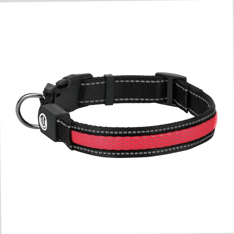 GENERICO - Collar LED ROJO Recargable USB Mascotas 3 Niveles Luz TallaM
