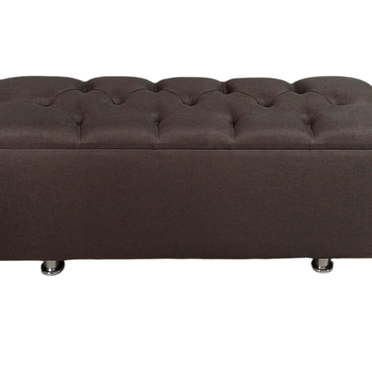 MUEBLES DE MADERA - Banqueta baúl tapizada en lino café