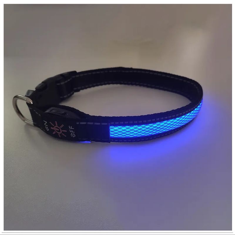 GENERICO - Collar LED AZUL Recargable USB Mascotas 3 Niveles Luz TallaM