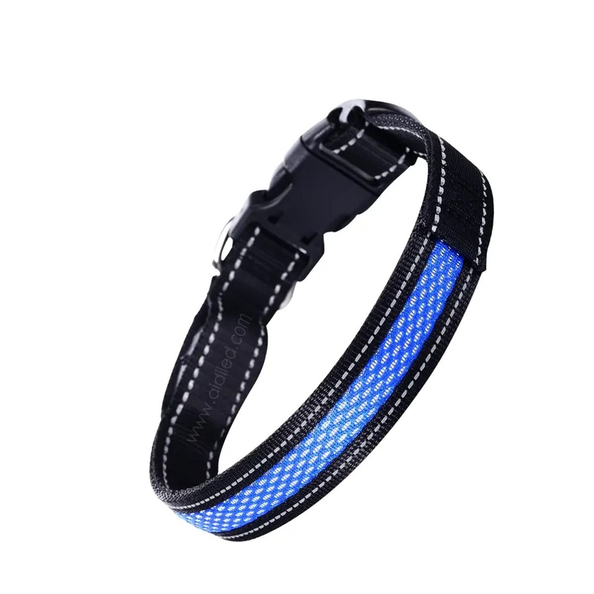 GENERICO - Collar LED AZUL Recargable USB Mascotas 3 Niveles Luz TallaM