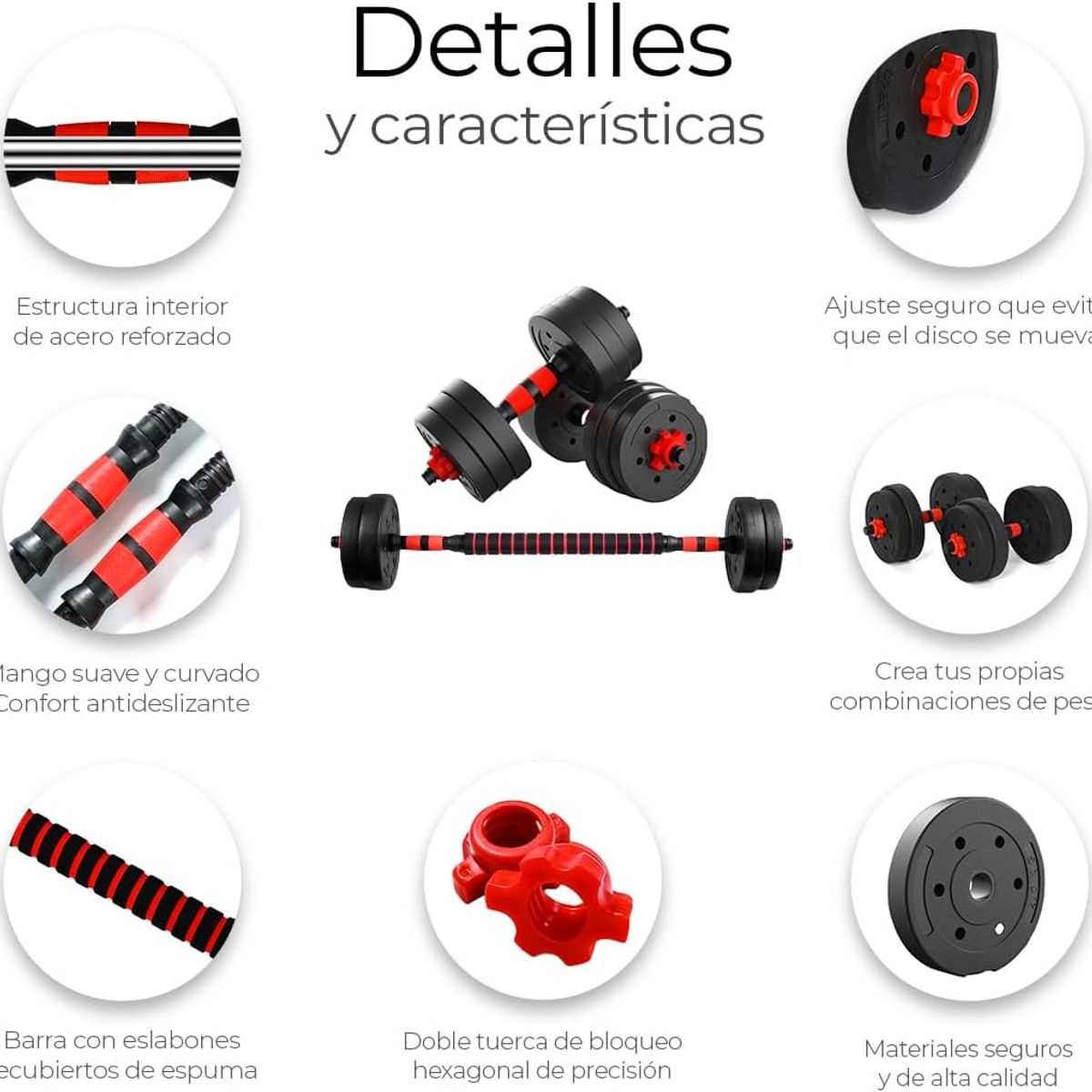 GENERICO - Set De Mancuernas Unibles De 30kg Con Barra De Extensión
