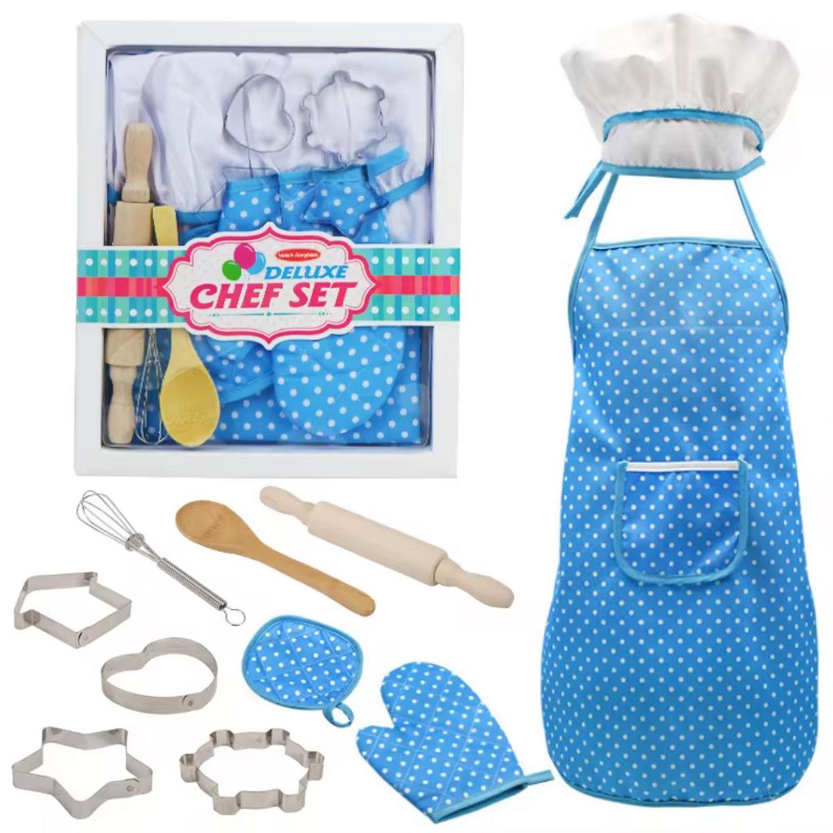 GENERICO - Juego de Repostería Y Cocina Con Delantal Juego Niños celeste
