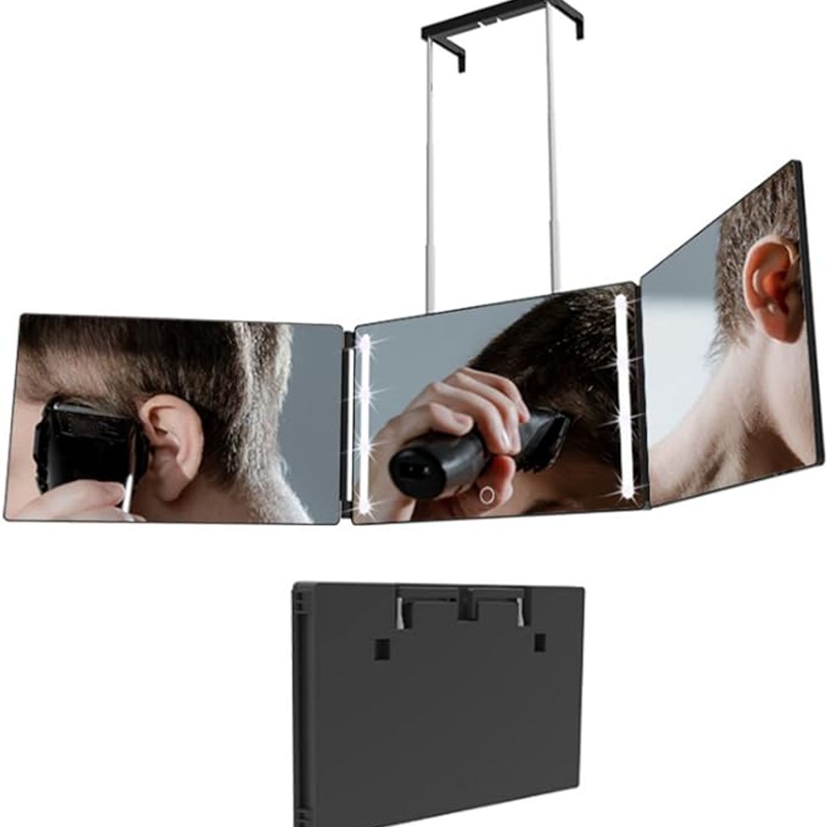 GENERICO - Espejo De 3 Vías De Corte De Pelo Triple De 360°  con luz