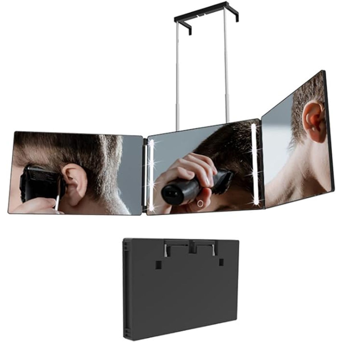 GENERICO - Espejo De 3 Vías De Corte De Pelo Triple De 360°  con luz