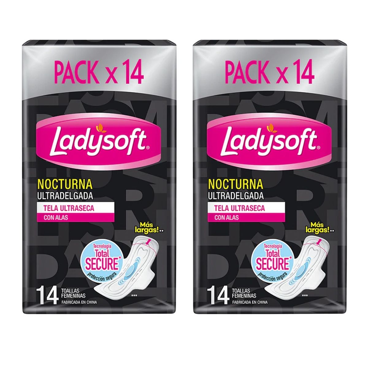 LADYSOFT - X2 Toallas Higiénicas Nocturna Ladysoft Ultradelgada 14unid