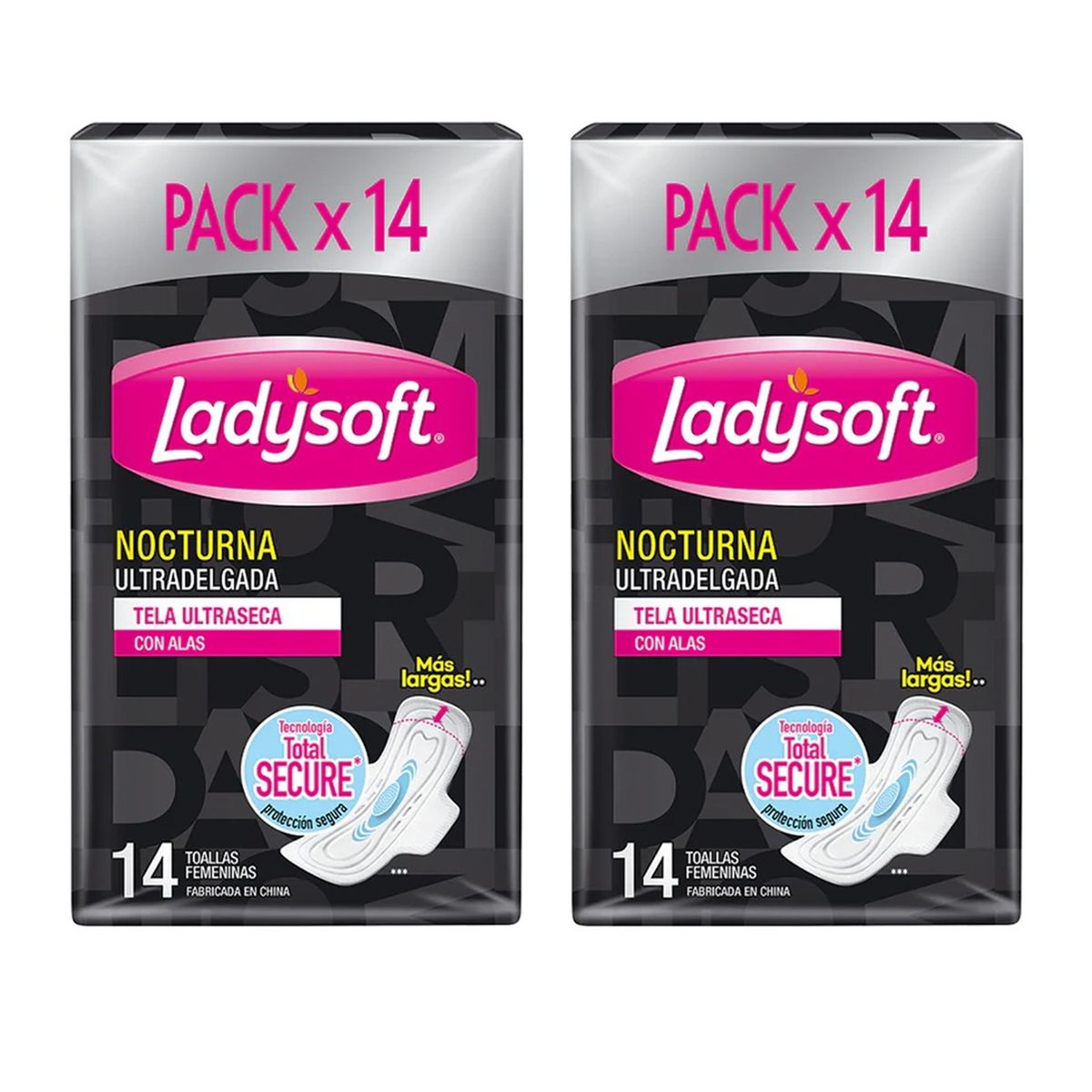 LADYSOFT - X2 Toallas Higiénicas Nocturna Ladysoft Ultradelgada 14unid