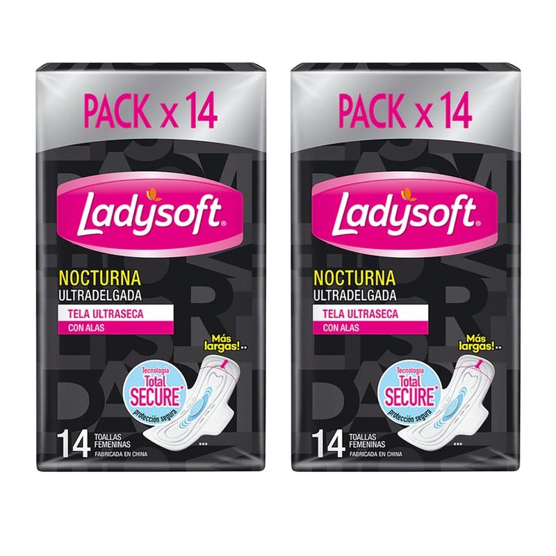 LADYSOFT - X2 Toallas Higiénicas Nocturna Ladysoft Ultradelgada 14unid.-