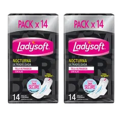 LADYSOFT - X2 Toallas Higiénicas Nocturna Ultradelgada 14unid.-