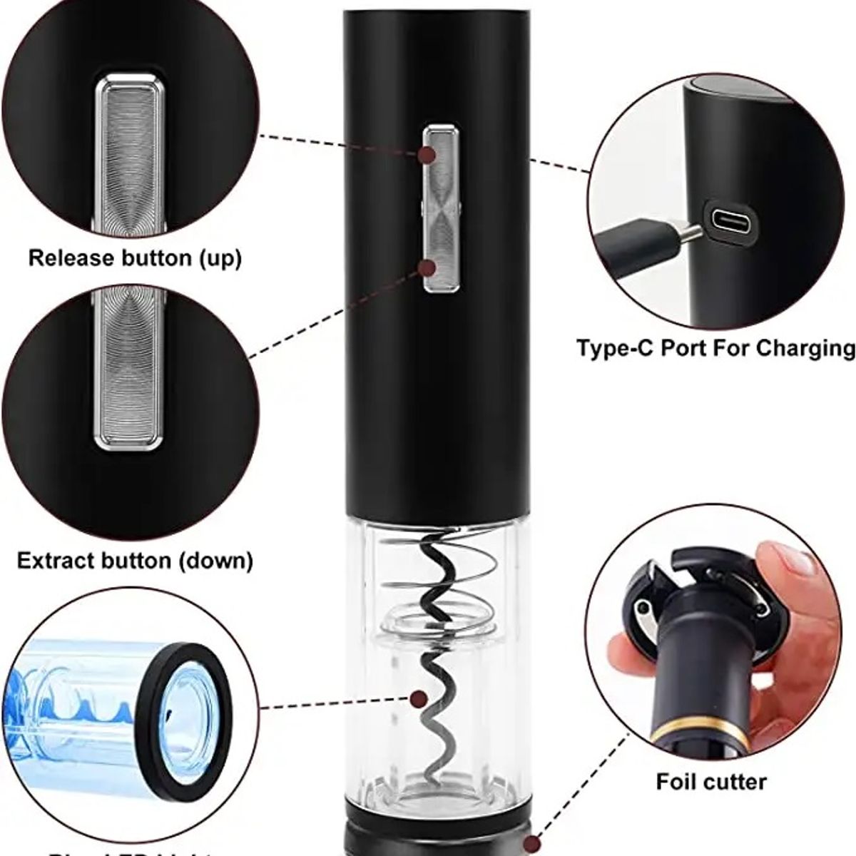 GENERICO - Sacacorchos Eléctrico Destapador de vino Automático Recargable USB