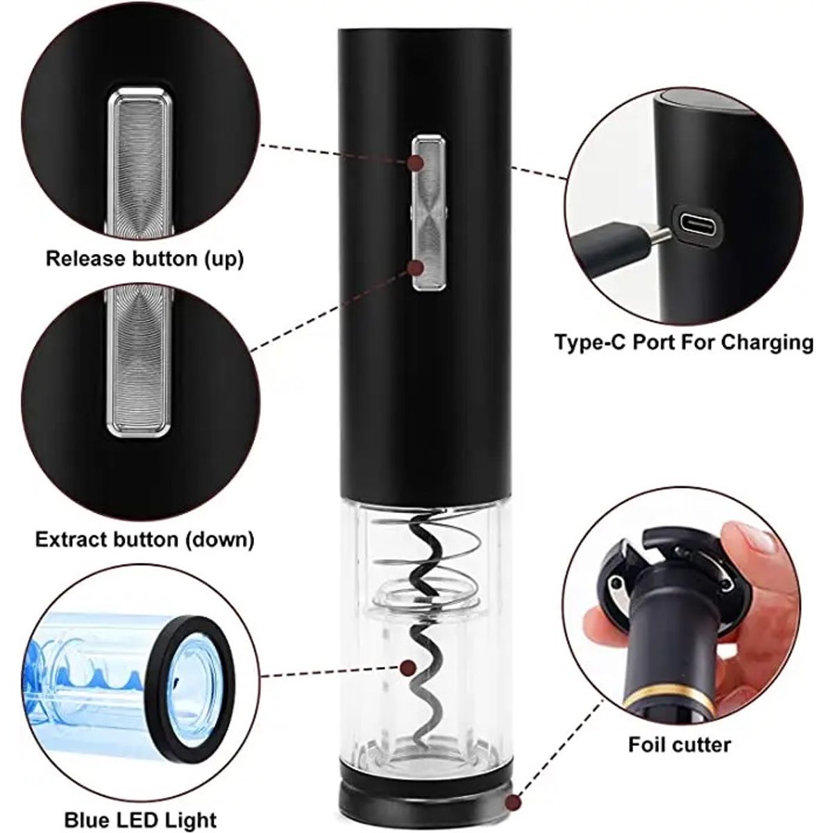 GENERICO - Sacacorchos Eléctrico Destapador de vino Automático Recargable USB