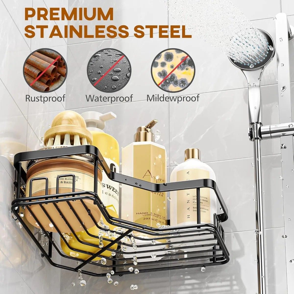 MUNDO MAGIA - Organizador Esquinero De Ducha Organizador Combo Negro