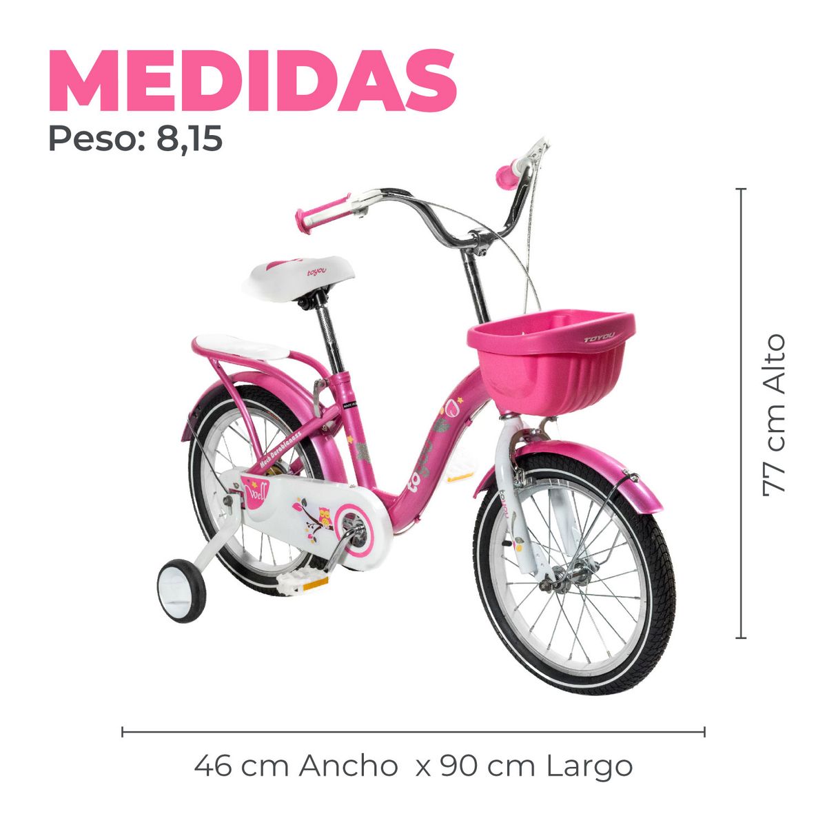 ALPHA - Bicicleta Niña Infantil De Paseo Pink Owl Rueditas Aro 12