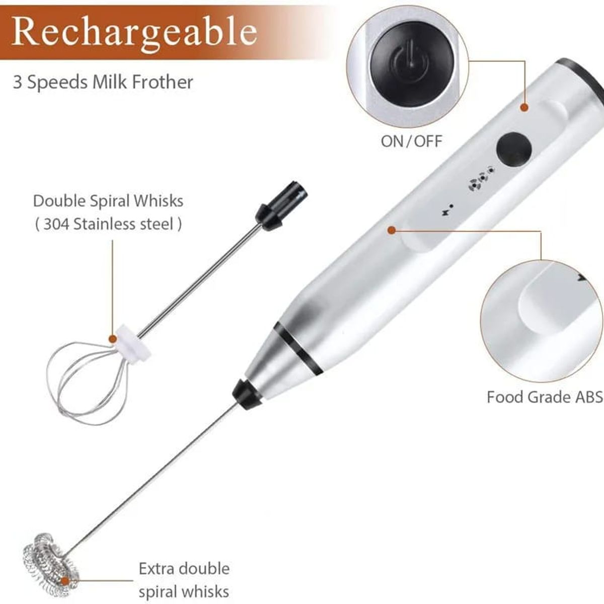 GENERICO - Batidor de mano Portatil USB recargable cafe espumador