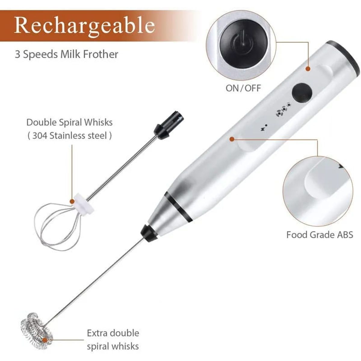 GENERICO - Batidor de mano Portatil USB recargable cafe espumador