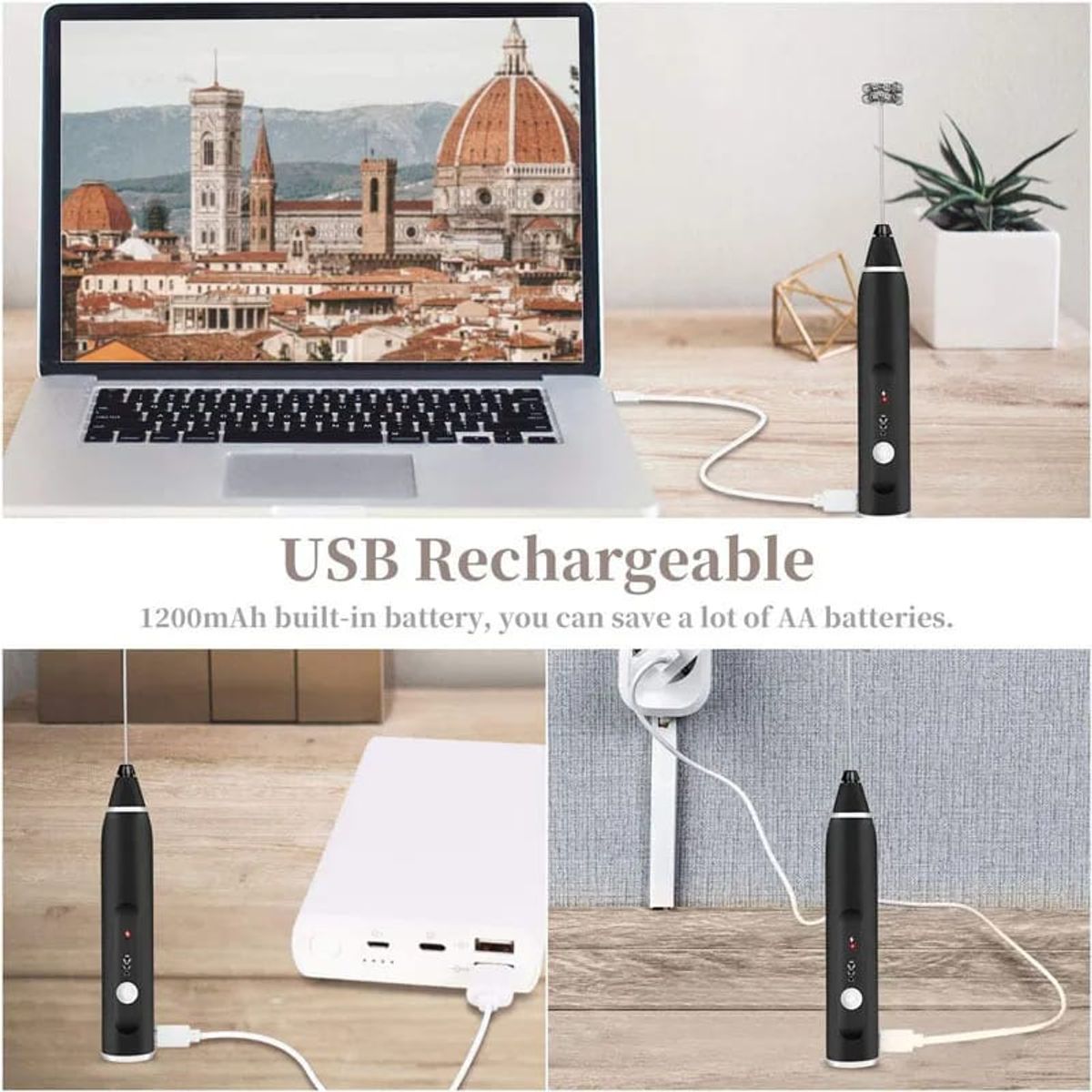GENERICO - Batidor de mano Portatil USB recargable cafe espumador