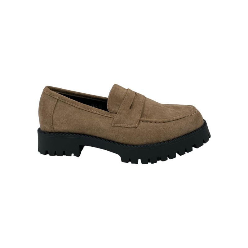 HERIEL - Mocasín Caqui Gamuza Mujer.