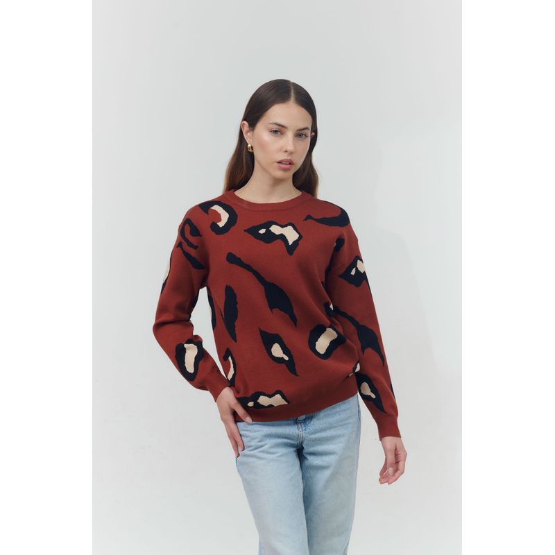 GUINDA - Sweater cuello redondo Neon Guinda