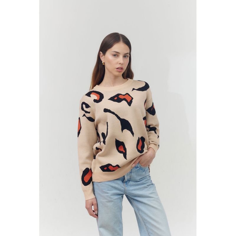 GUINDA - Sweater cuello redondo Neon Guinda