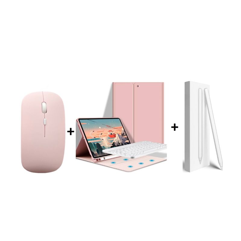 GENERICO - PACK SMART IPAD 10.5 Funda ROSA + teclado mouse y lápiz táctil