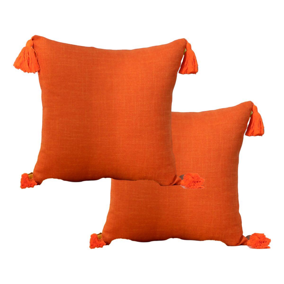 ALTERNATIVE - Pack 2 Fundas Cojín 45x45 cm - Naranja con Borlas - 615