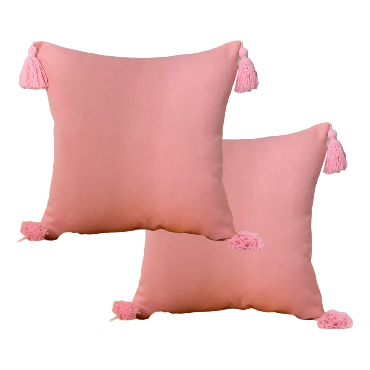 ALTERNATIVE - Pack 2 Fundas Cojín 45x45 cm - Rosa Delicado con Borlas - 615