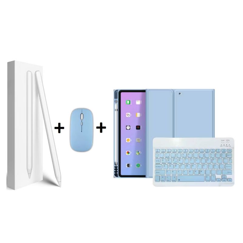 GENERICO - PACK SMART IPAD 10.5 Funda CELESTE + teclado mouse y lápiz táctil