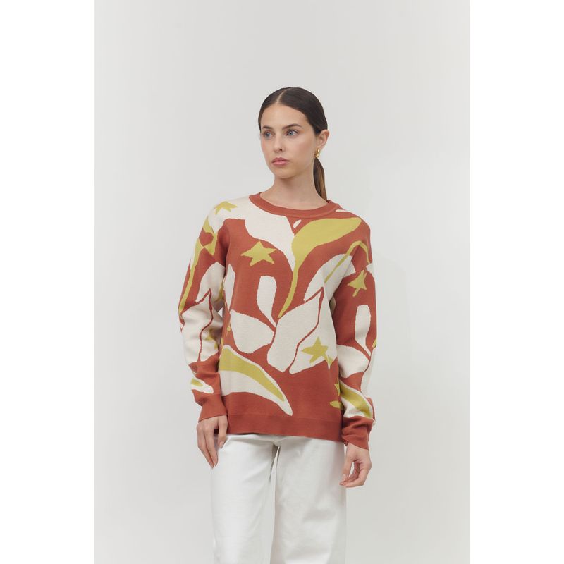 GUINDA - Sweater cuello redondo colores fuertes Iza Guinda