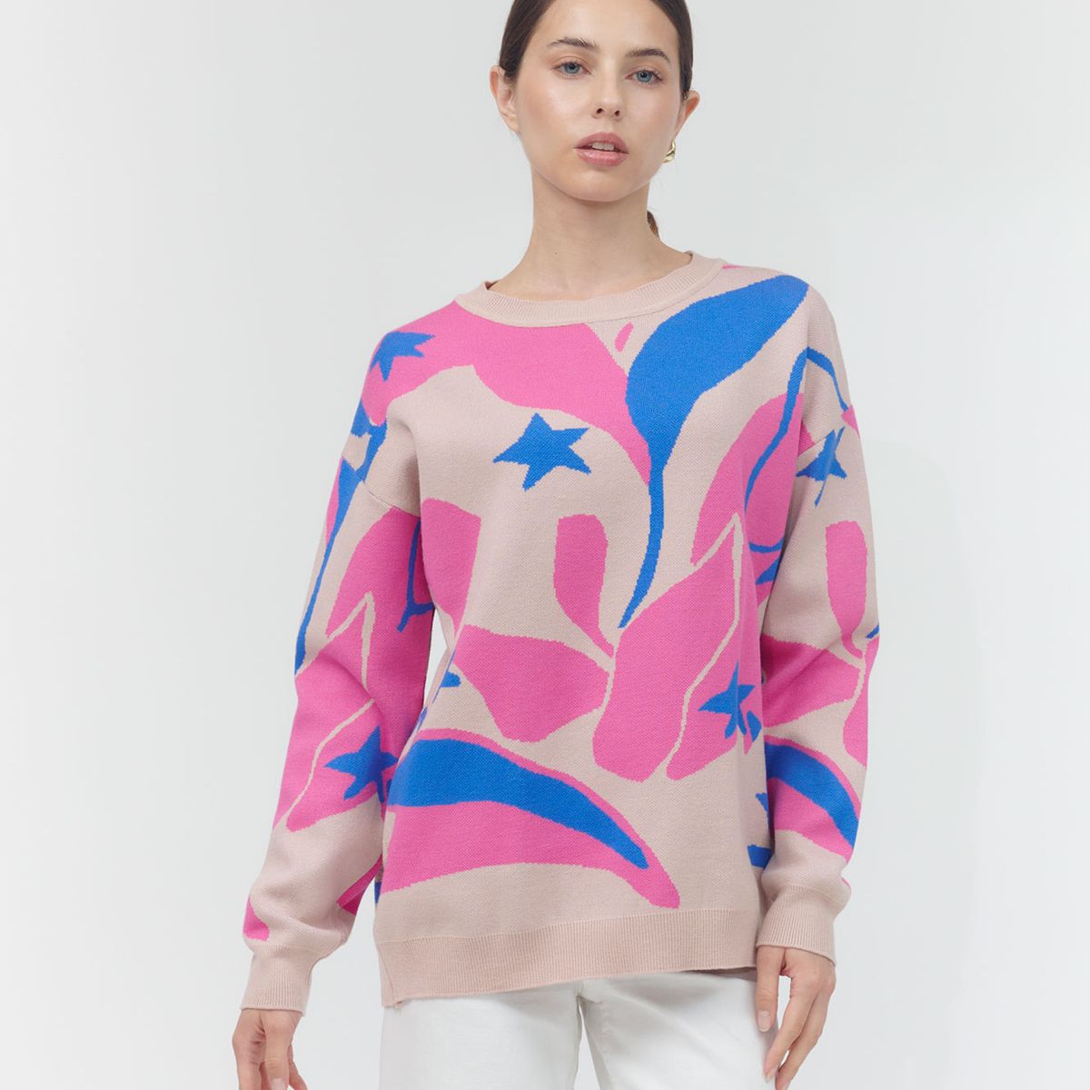 GUINDA - Sweater cuello redondo colores fuertes Iza Guinda