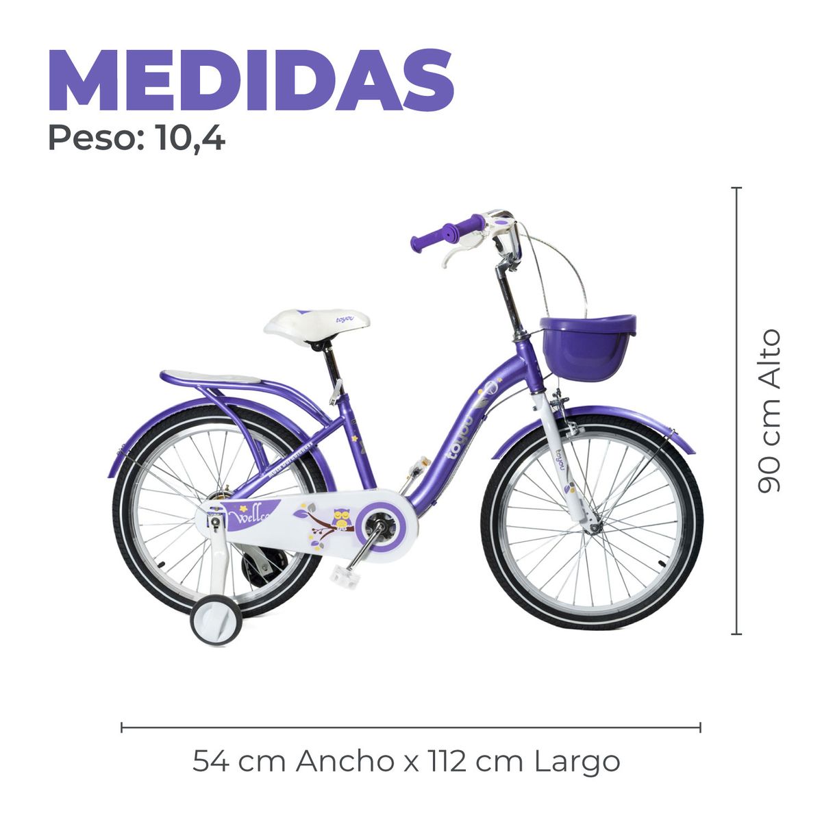 ALPHA - Bicicleta Niña Infantil De Paseo Purple Owl Rueditas Aro 16