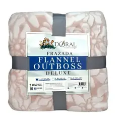 DELUXE - Frazada Flannel Outboss 1.5 Plazas / Flor Rosa Blanco