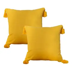 ALTERNATIVE - Pack 2 Funda Cojín 45x45 cm - Amarillo y Borlas Chic - 615