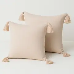 ALTERNATIVE - Pack 2 Fundas Cojín 45x45 cm - Beige Delicado con Borlas - 615